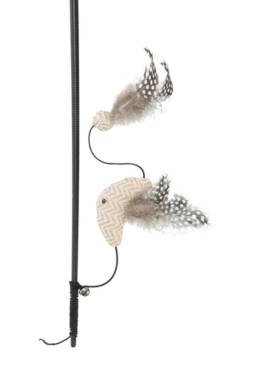Jouet canne à pêche + poisson, pour chat Noir/Beige