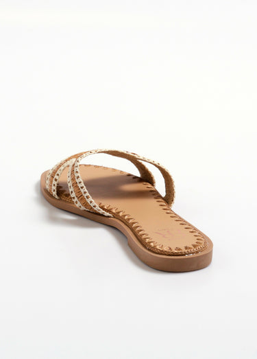 Sandales mules plates ethniques en paille Camel