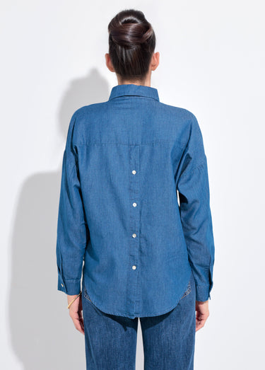 Chemisier col tailleur en chambray manches longues Denim
