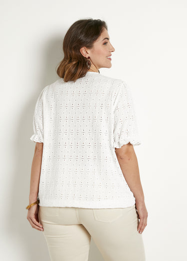 T-shirt cache-coeur blousant broderie Blanc