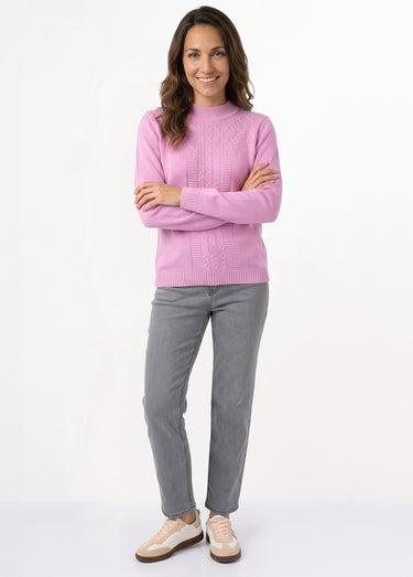 Pull doux torsades côtes strass col montant Rose Petale