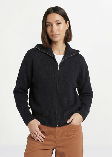 Pull zippé en maille avec col montant Noir
