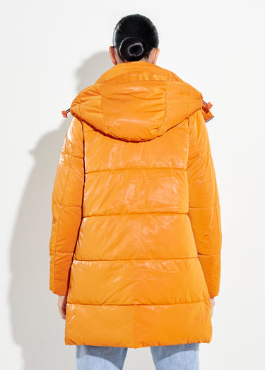 Doudoune longue déperlante irisée Orange