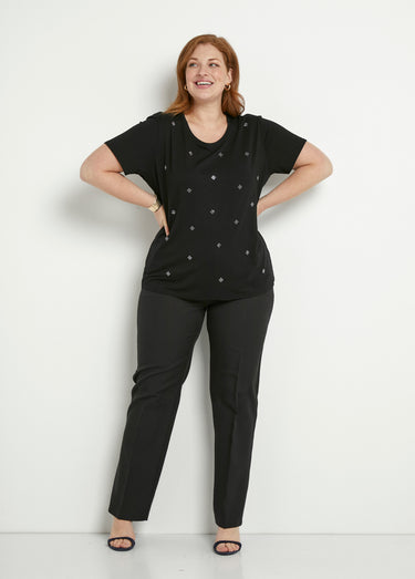 T-shirt strass manches courtes Noir