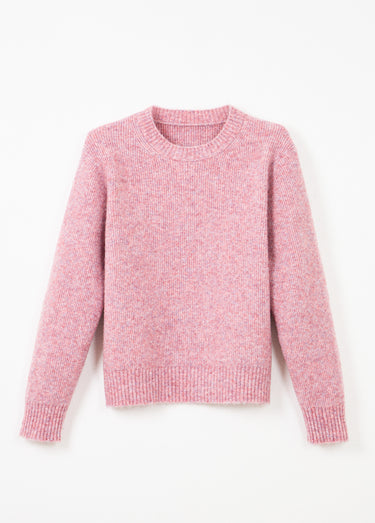 Pull chaud côtelé avec laine et fibres recyclées Rose
