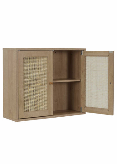Armoire murale 2 portes, bois et cannage Marron