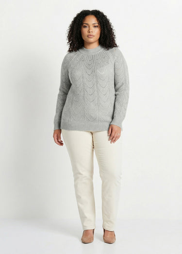 Pull maille chinée ajourée col rond Gris Chine