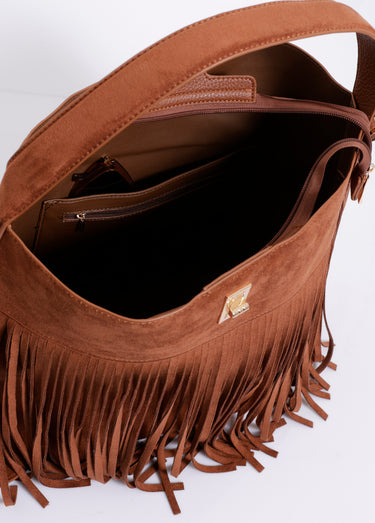 Sac bohème en suédine avec franges Whisky