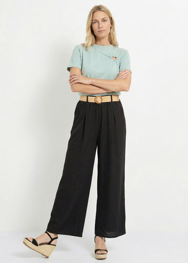 Pantalon fluide + ceinture tressée Noir