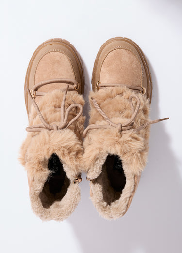 Bottines suédine et fausse fourrure Taupe