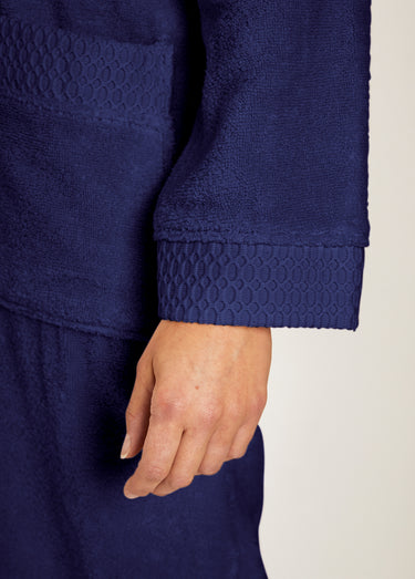 Peignoir éponge pur coton forme kimono Marine