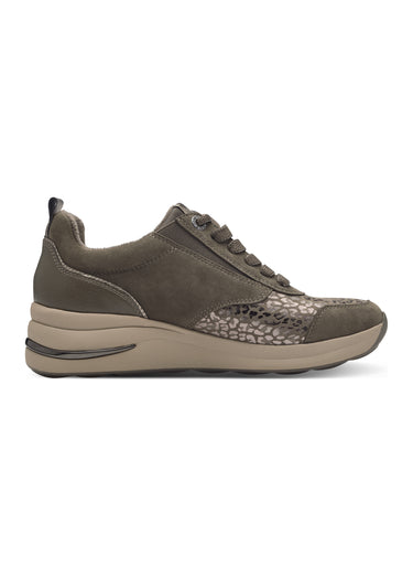 Baskets multimatières, semelle compensée Beige Fonce