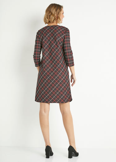 Robe chaude aspect lainage à carreaux Rouge/Noir