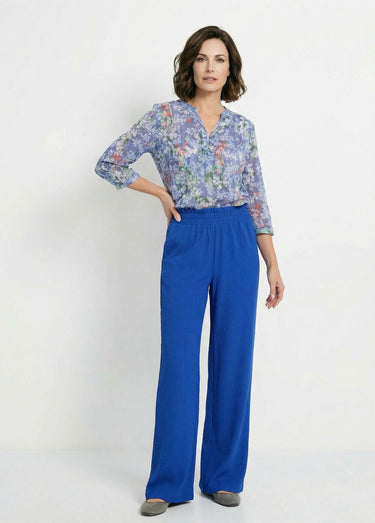 Pantalon vert large taille élastiquée maille relief Bleu Dur