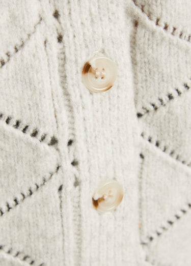 Gilet court ajouré col V boutonné uni Gris