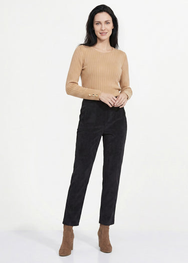 Pantalon droit taille élastiquée velours milleraies Noir