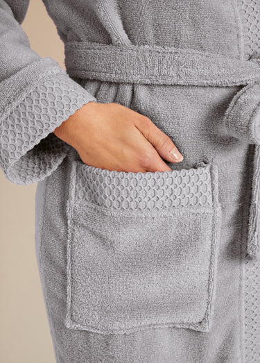 Peignoir éponge pur coton forme kimono Gris