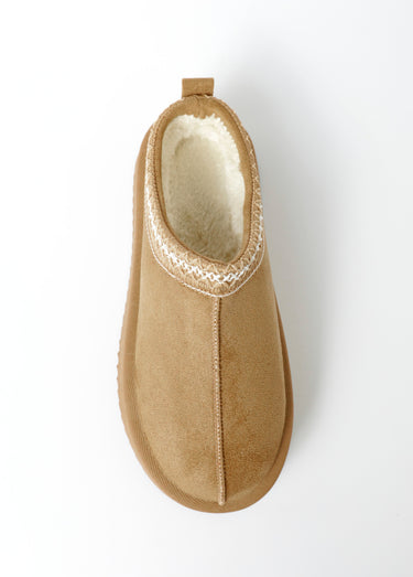 Mules effet daim fourrées et compensées Beige