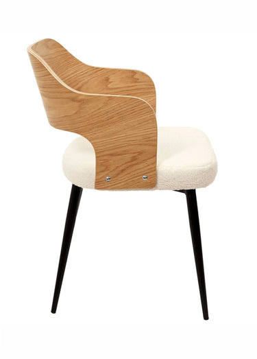 Set 2 Fauteuils bouclette, dossier bois Marron/Blanc/Noir