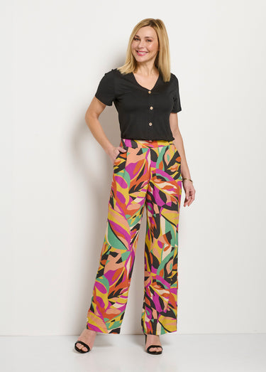 Pantalon large taille semi-élastiquée imprimé Multicolore