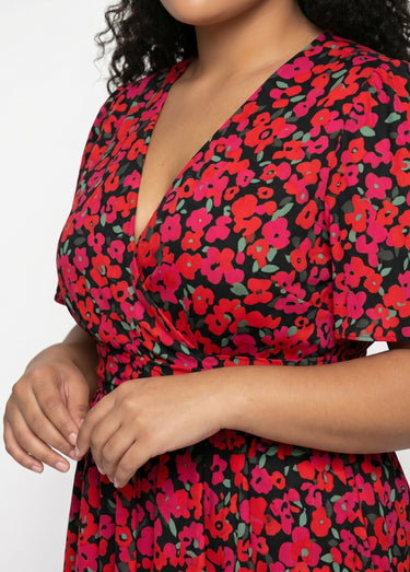 Robe courte imprimé fleuri encolure V Imprime Fuchsia