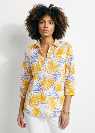 Chemisier boutonné long coton imprimé Imprime Jaune