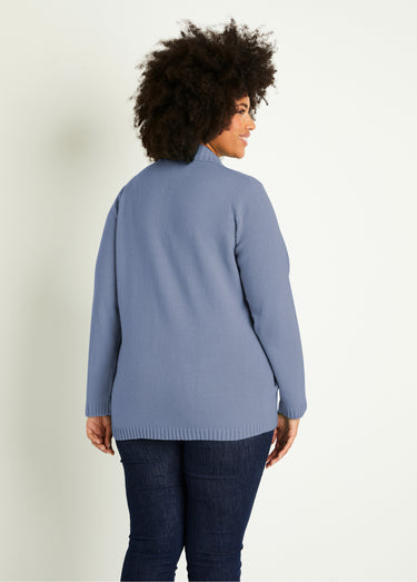Gilet zippé long uni col montant Ciel