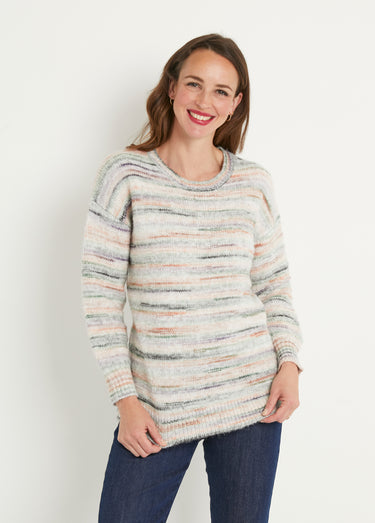 Pull chaud mouliné col rond avec laine Mandarine/Vert