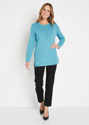 Pull-tunique chiné ajouré col rond Aqua