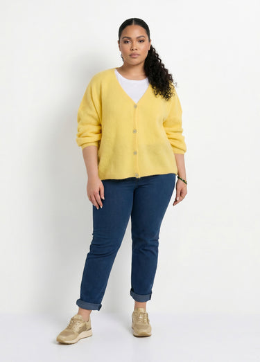 Gilet maille avec alpaga, col V Jaune Pale