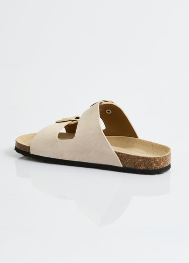 Mules ergonomiques compensées cuir à boucles Beige