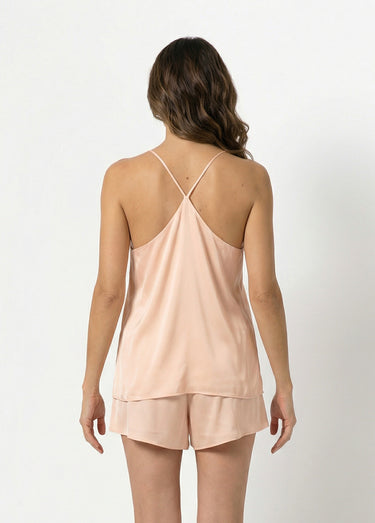 Pyjama short satin, bretelles croisées Champagne