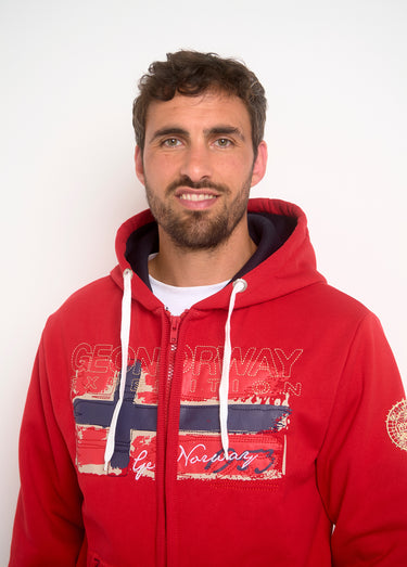 Sweat à capuche zippé poche kangourou Rouge/Marine
