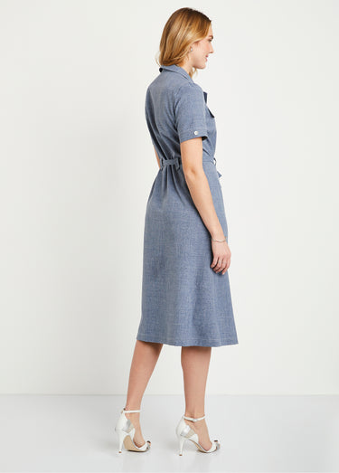 Robe-chemisier mi-longue coupe droite Bleu Chine