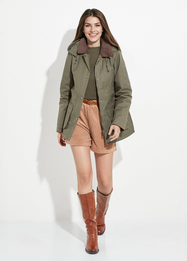 Veste déperlante courte avec col velours Kaki/Chocolat