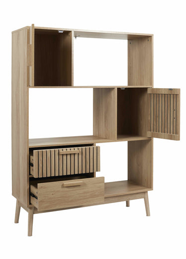 Bibliothèque en bois lisse et claustra Marron