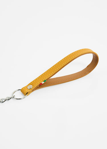 Laisse chaine métal et poignée cuir Jaune
