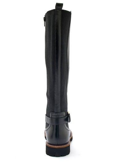 Bottes cavalières en cuir, talon plat Noir