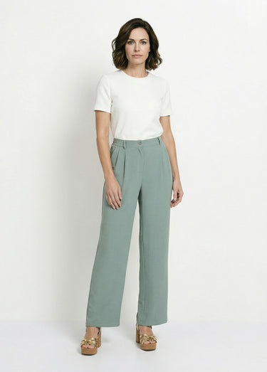 Pantalon large à pinces taille élastiquée Vert Sauge