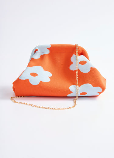 Sac à main maille, fermoir rigide et chaine Orange/Bleu
