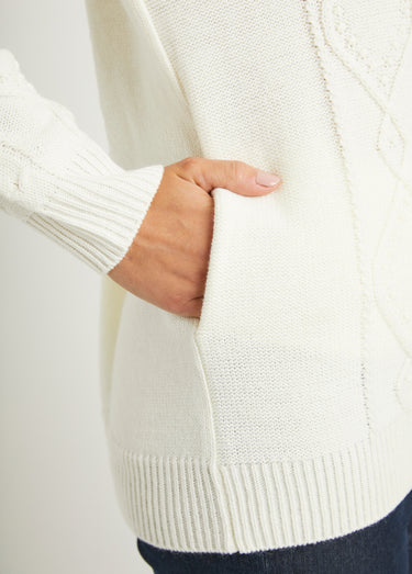 Gilet zippé chaud col montant torsades Ecru