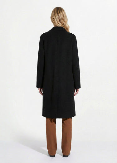 Manteau long drap de laine col tailleur Noir