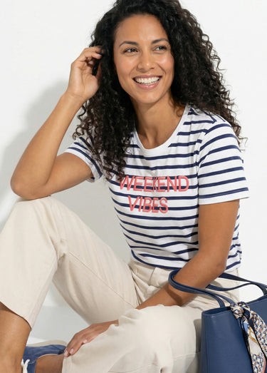 T-shirt message brodé manches courtes Blanc/Marine