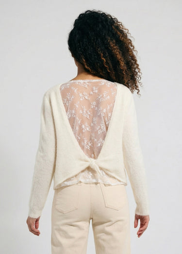Pull avec laine et détail dentelle dos Ecru
