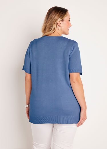 Pull-tunique long col V Bleu