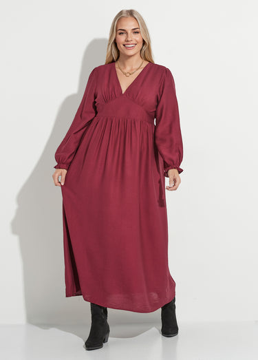 Robe longue taille haute poignets resserrés Bordeaux