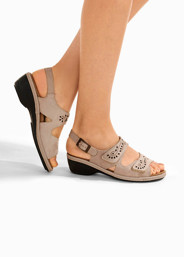 Sandales cuir grande largeur scratchées Taupe