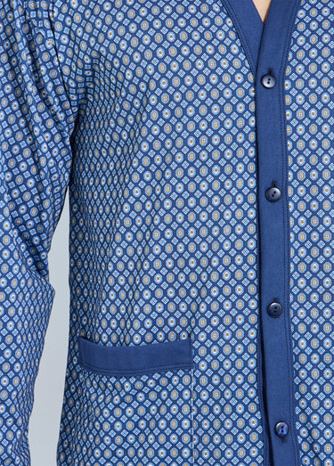 Pyjama boutonné manches longues coton Imprime/Bleu