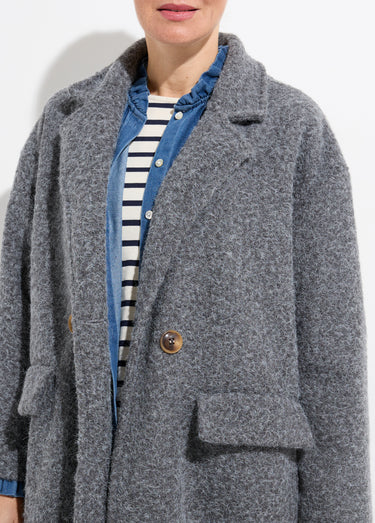 Manteau long façon laine bouillie Gris