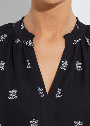 Robe courte ample coton brodé Noir / Blanc